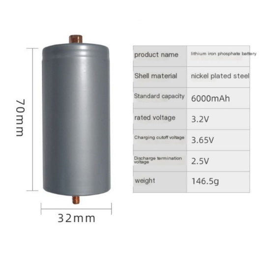 LiFePo4 LFP 32650 3.2V 6000mah Rechargeable Battery - Free Bolt n lock Nut for Moto Car Electric Bike Solar Scooter UPS