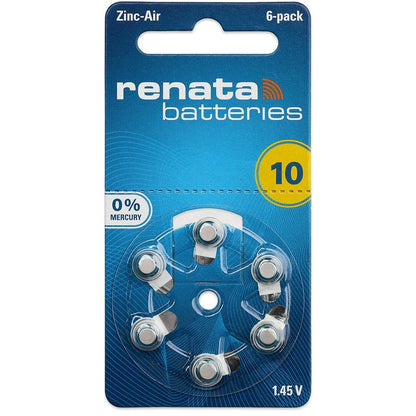 Renata Zinc Air Battery A10 / A13 / A312 / A675 / PR70 / PR48 / PR41 / PR44 305 mAh 1.45V 0% Mercury