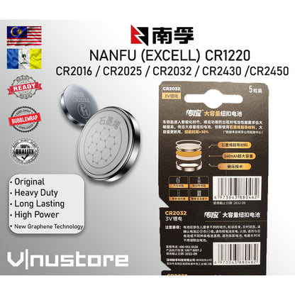 NANFU Battery CR1220 CR2016 CR2025 CR2032 CR2430 CR2450 New Graphene Technology 石墨烯 10 Years Shell Life Batteries Bateri