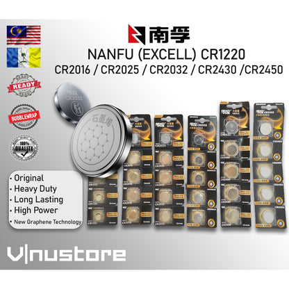 NANFU Battery CR1220 CR2016 CR2025 CR2032 CR2430 CR2450 New Graphene Technology 石墨烯 10 Years Shell Life Batteries Bateri