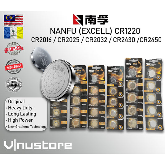 NANFU Battery CR1220 CR2016 CR2025 CR2032 CR2430 CR2450 New Graphene Technology 石墨烯 10 Years Shell Life Batteries Bateri