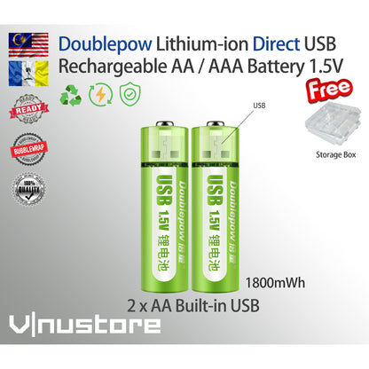 Original Doublepow USB rechargeable AA / AAA Battery | Built-in USB Port / Cable