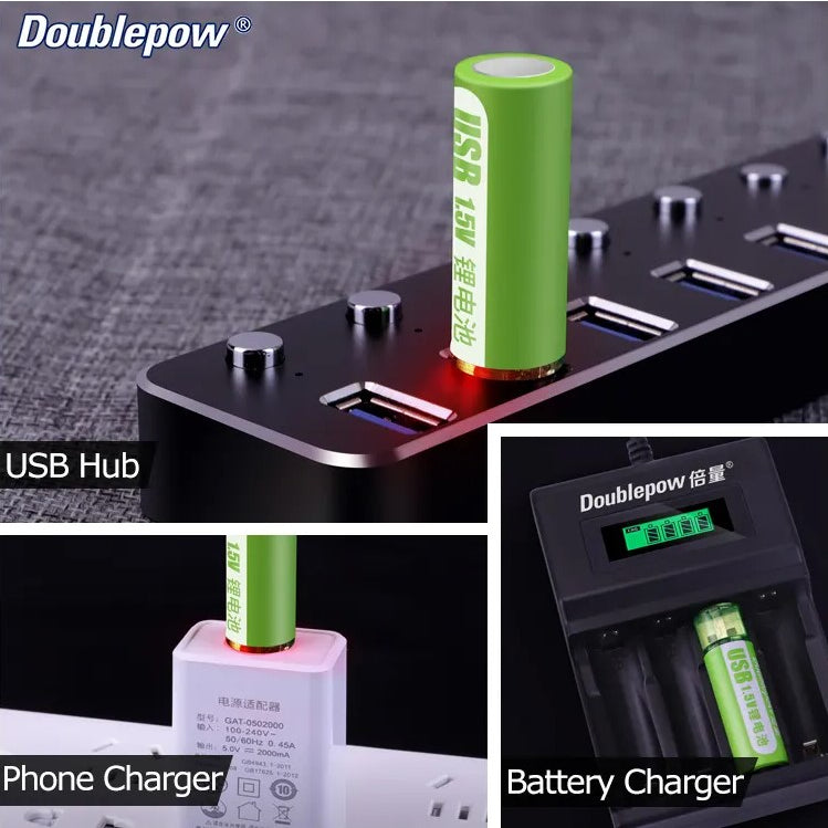 Original Doublepow USB rechargeable AA / AAA Battery | Built-in USB Port / Cable