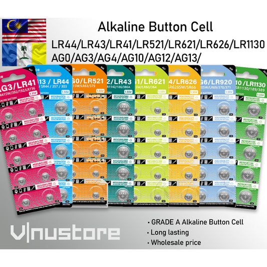 Alkaline Button Cell LR44 ∙ LR41 ∙ LR43 ∙LR521 ∙LR621∙ LR626 ∙ LR920∙ LR1130 ∙ AG13/AG10/AG4/AG3/371/377  watch battery