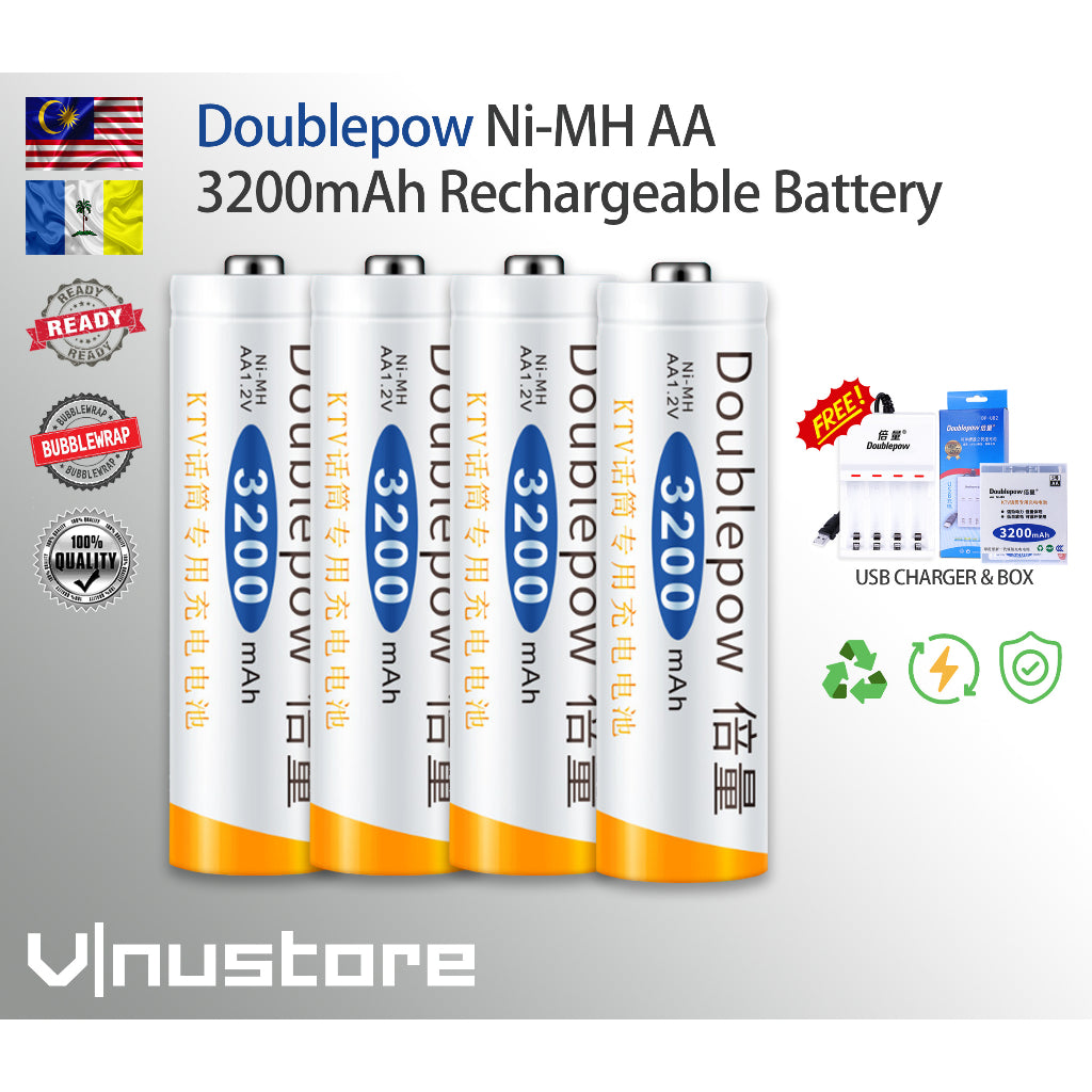 Original Doublepow Rechargeable AA Battery 3200mAh Ni-MH | FREE USB CHARGER & STORAGE BOX