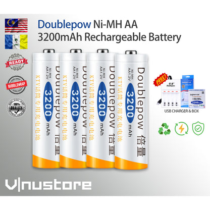 Original Doublepow Rechargeable AA Battery 3200mAh Ni-MH | FREE USB CHARGER & STORAGE BOX