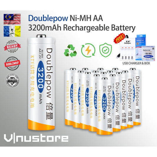 Original Doublepow Rechargeable AA Battery 3200mAh Ni-MH | FREE USB CHARGER & STORAGE BOX