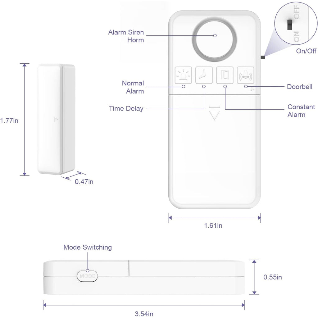 Multi Funciton Wireless Door Sensor Alarm | 4-Mode | 2 Years Battery Life | Window Alarm | Welcome DoorBell | 开门警报器