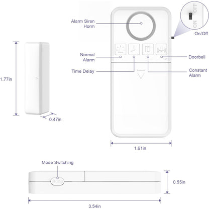 Multi Funciton Wireless Door Sensor Alarm | 4-Mode | 2 Years Battery Life | Window Alarm | Welcome DoorBell | 开门警报器