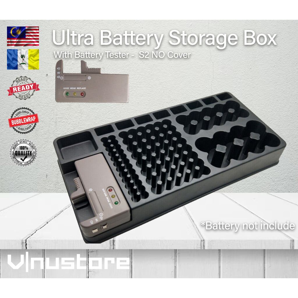 Ultra Battery Storage Box Compartment | Heavy Duty with Battery Tester Wall Mounted | Container for AA AAA C D 9V