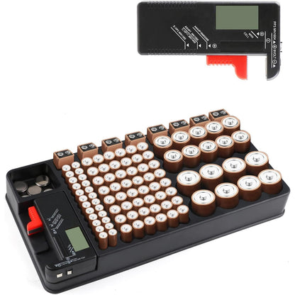 Ultra Battery Storage Box Compartment | Heavy Duty with Battery Tester Wall Mounted | Container for AA AAA C D 9V