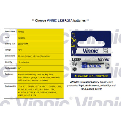 Vinnic Alkaline 12V 23A / 27A Battery For Remote control device door alarm bell wireless switch