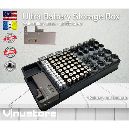 Ultra Battery Storage Box Compartment | Heavy Duty with Battery Tester Wall Mounted | Container for AA AAA C D 9V
