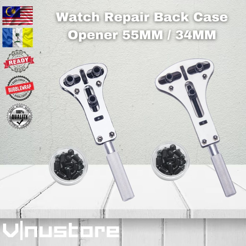 Watch Repair Back Case Opener 55mm / 34mm Adjustable Wrench Screw Cover Remover Tool Kit +18x Screw Battery Replacement