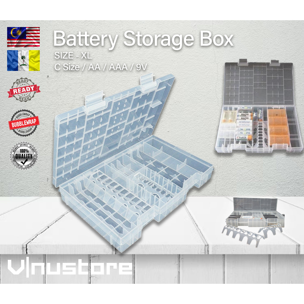 Battery Storage Box | AA AAA 9V Size C Size D Batteries Compartment Holder Container Organizer Protection Box