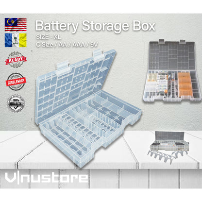 Battery Storage Box | AA AAA 9V Size C Size D Batteries Compartment Holder Container Organizer Protection Box