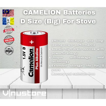 Camelion D Size Big Battery Super Heavy Duty Alkaline Plus For Stove FlashLight Radio Large Batteries Bateri LR20 R20P