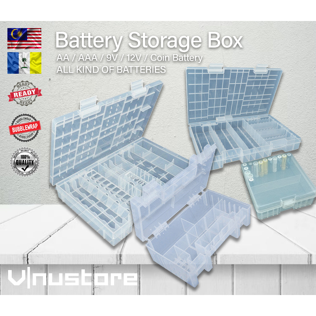 Battery Storage Box | AA AAA 9V Size C Size D Batteries Compartment Holder Container Organizer Protection Box
