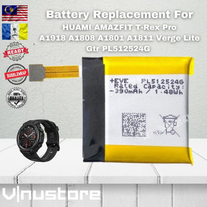 Battery Replacement For HUAMI AMAZFIT T-Rex Pro A1918 A1808 A1801 A1811 Verge Lite Gtr PL512524G