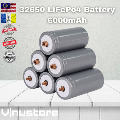 LiFePo4 LFP 32650 3.2V 6000mah Rechargeable Battery - Free Bolt n lock Nut for Moto Car Electric Bike Solar Scooter UPS