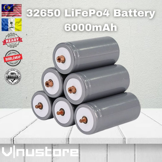 LiFePo4 LFP 32650 3.2V 6000mah Rechargeable Battery - Free Bolt n lock Nut for Moto Car Electric Bike Solar Scooter UPS