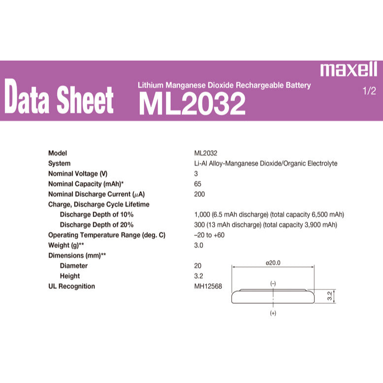 Maxell ML2032 with Pin soldering 3V CMOS Rechargable Coin Cell Lithium Motherboard CMOS Battery