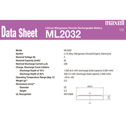 Maxell ML2032 with Pin soldering 3V CMOS Rechargable Coin Cell Lithium Motherboard CMOS Battery