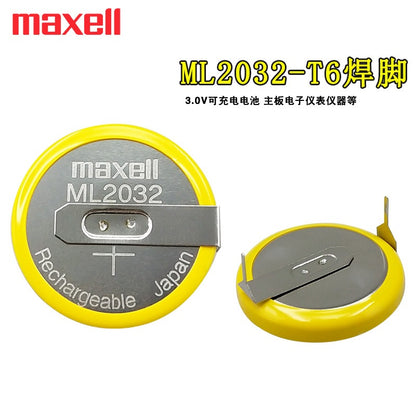 Maxell ML2032 with Pin soldering 3V CMOS Rechargable Coin Cell Lithium Motherboard CMOS Battery