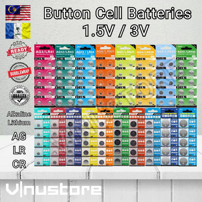 Button Cell Battery 1.5V / 3V Lithium & Alkaline AG3 AG10 AG13 CR2032 CR2025 CR2450 CR1632 LR44 LR41 LR1130