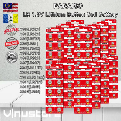 PARAISO 1.5V Alkaline Button Cell Battery AG13 LR44 AG10 LR1130 AG3 LR41 AG4 LR626 AG0 AG1 AG2 AG5 AG6 AG7 AG8 AG9 AG11