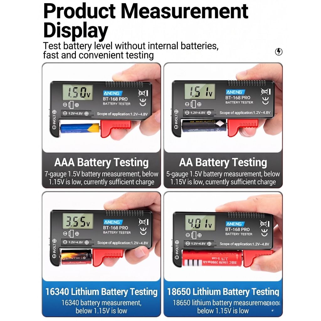 ANENG BT-168 PRO Universal Battery Tester Digital LCD & Analog Checker for AA AAA C D 9V Button Cell 18650