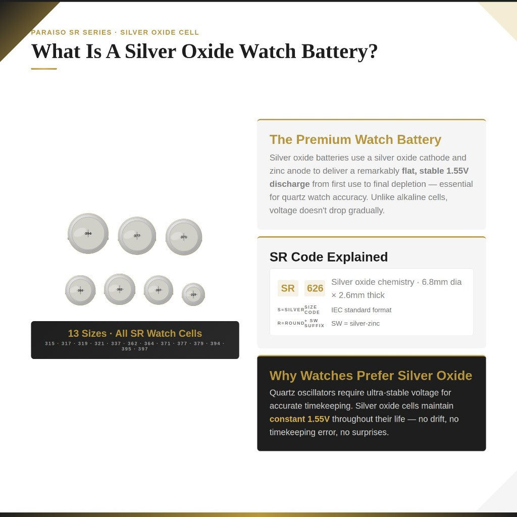 PARAISO 1.55V Silver Oxide Watch Battery SR626SW SR621SW SR920SW SR927SW SR521SW 377 364 371 395 379 Button Cell