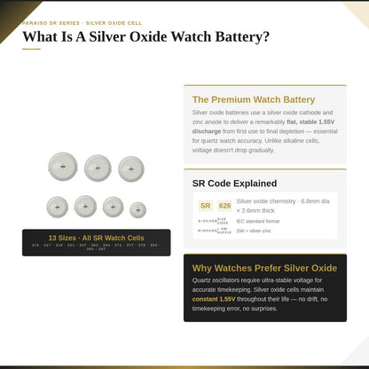 PARAISO 1.55V Silver Oxide Watch Battery SR626SW SR621SW SR920SW SR927SW SR521SW 377 364 371 395 379 Button Cell