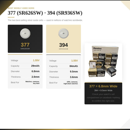 PARAISO 1.55V Silver Oxide Watch Battery SR626SW SR621SW SR920SW SR927SW SR521SW 377 364 371 395 379 Button Cell
