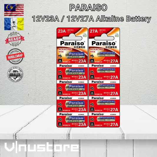 PARAISO 12V Alkaline Battery (23A / 27A) for Autogate Remote, Car Alarm, Wireless Doorbell - Bateri Remote 12V